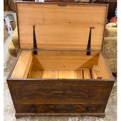 638 - Victorian pine blanket box with fitted drawer