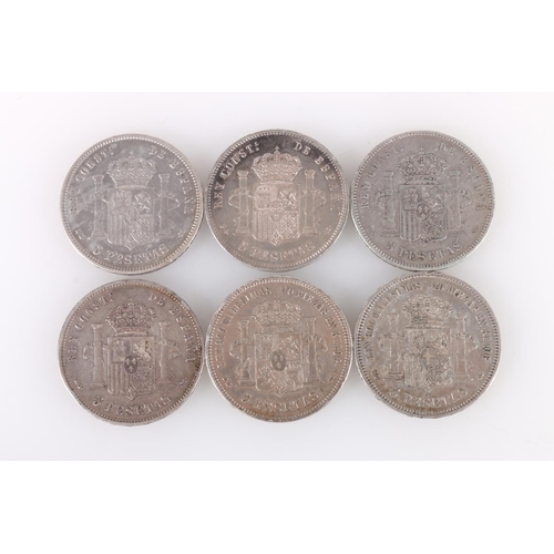 587 - SPAIN Amadeo I (1871-1873) silver five pesetas 1871 SD-M KM666, Alfonso XII (1874-1885) silver five ... 