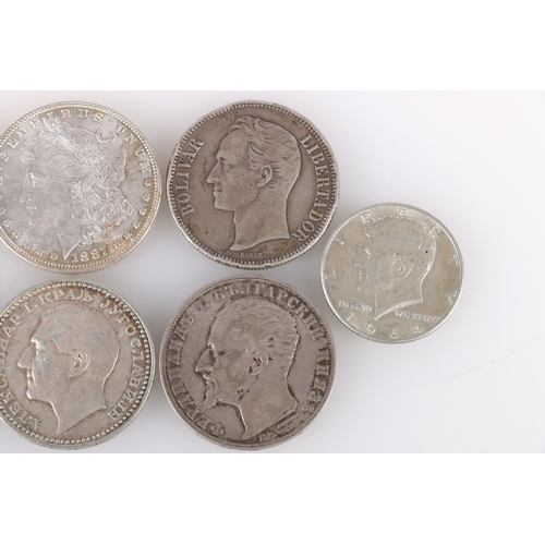 591 - UNITED STATES OF AMERICA USA silver Morgan dollar 1887, Peace dollar 1922, half dollars 1943 and 196... 