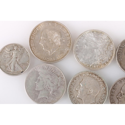 591 - UNITED STATES OF AMERICA USA silver Morgan dollar 1887, Peace dollar 1922, half dollars 1943 and 196... 