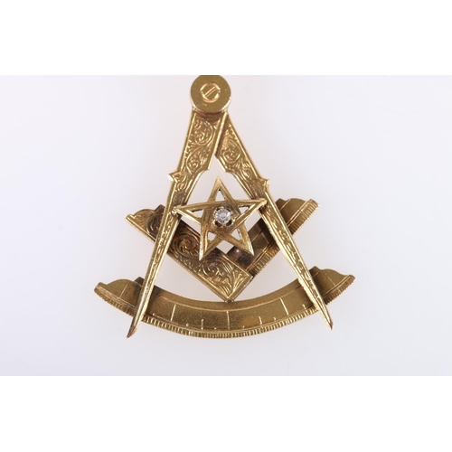 741 - 9ct gold Masonic jewel of Lodge No 1283 St Leonards of Edinburgh in the form of a compass inset with... 