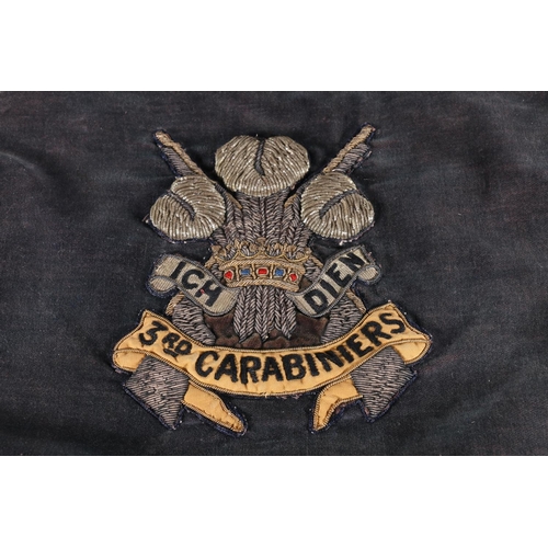 812 - 3rd Carabiniers music band’s bullion wire ‘Ich Dien’ pole banner, 53cm wide, 48cm ... 