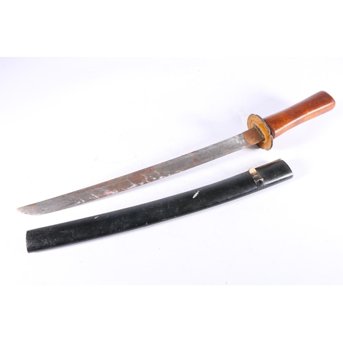 818 - Japanese style wakizashi sword, having curving blade, iron tsuba, the fuchi with fish design, plain ... 