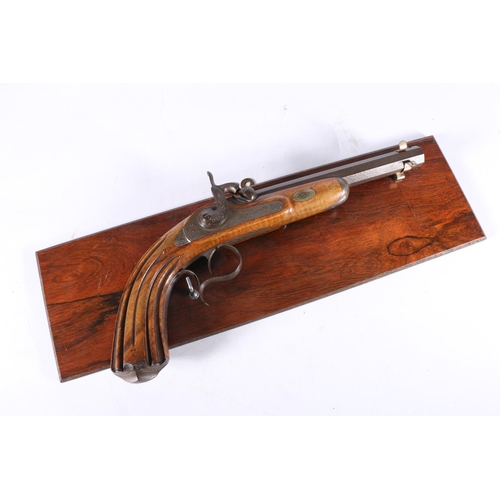 829 - Antique percussion cap pistol, the octagonal barrel with engraved fingerprint design, barrel length ... 