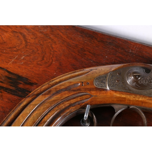 829 - Antique percussion cap pistol, the octagonal barrel with engraved fingerprint design, barrel length ... 