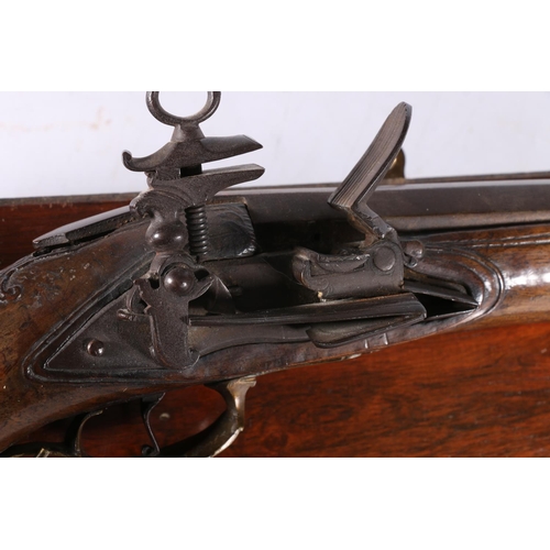 830 - Antique flintlock pistol with white metal and brass mounts, barrel length 23cm long, pistol 36cm lon... 