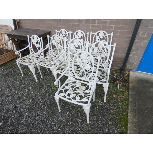 589 - Set of eight aluminum garden chairs.