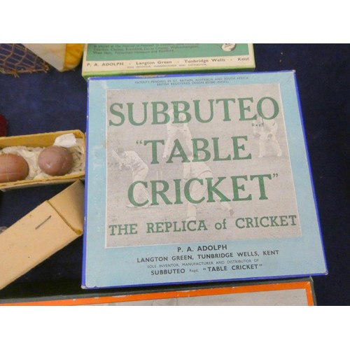 363 - Box of vintage Subbuteo to include Speedway, Cricket, Fireside etc.