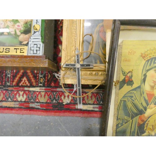 408 - Box of religious pictures, Crucifix etc.