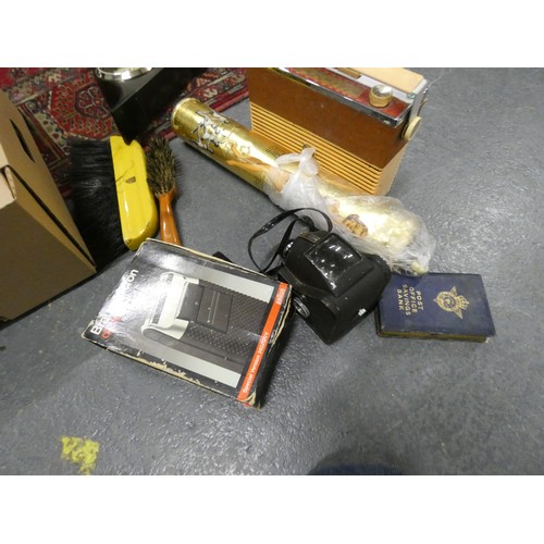 409 - Box of various including Bush radio, headphones, camera etc