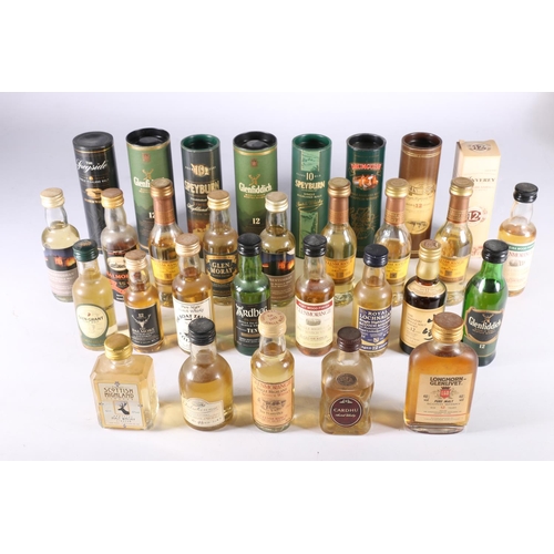 378 - Scotch single malt Scotch whisky miniatures including BALMORAL 15 year old 46% abv. LONGMORN GLENLIV... 