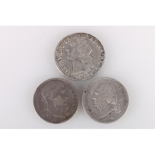 585 - FRANCE Louis XV (1715-1774) silver ecu 1748, mint mark goat, 29.3g, Napoleon I (1804-1814) silver fi... 