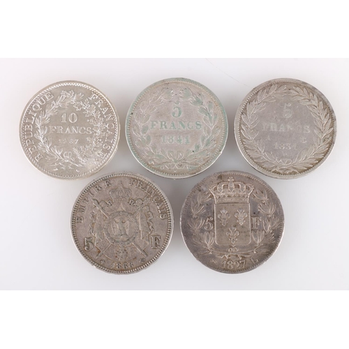 586 - FRANCE Charles X (1824-1830) silver five francs 1827 L KM#728.8, Louis Philippe I (1830-1848) silver... 