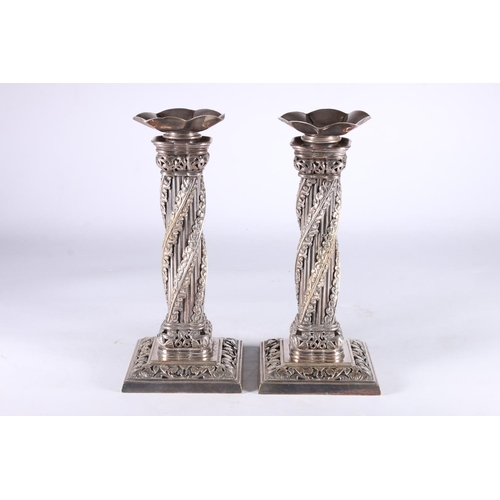 740 - Masonic interest, a pair of Catspaw Patent silver-plated candlesticks in the form of the Apprentice ... 