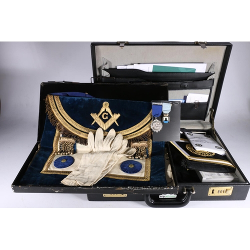 742 - Masonic interest, a briefcase containing Lodge Waverley 697 jewel, two aprons, cuffs, ephemera etc.