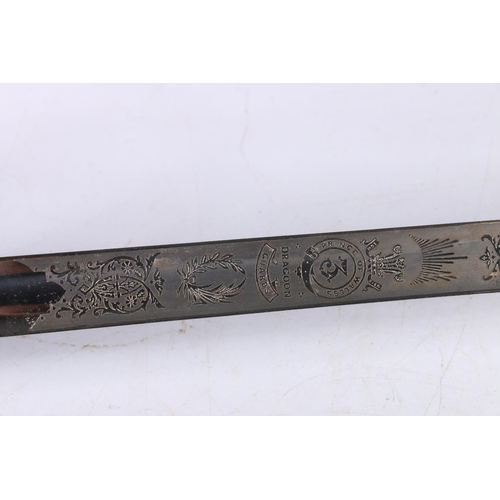 807 - Early 20th century sword, the etched blade by Hawkes of Savile Road with Prince of Wales 3rd Dragoon... 