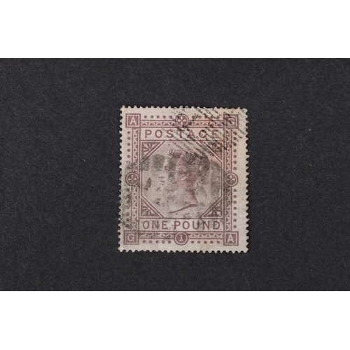 467 - GB Queen Victoria QV one pound £1 brown-lilac, plate 1, position letters 'GA', used, SG129, SG cat £... 