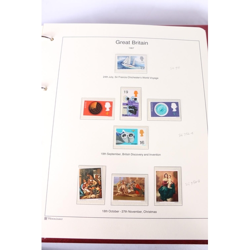 493 - Three Westminster Mint red leatherette albums of GB stamps spanning 1937-1987 including George VI KG... 