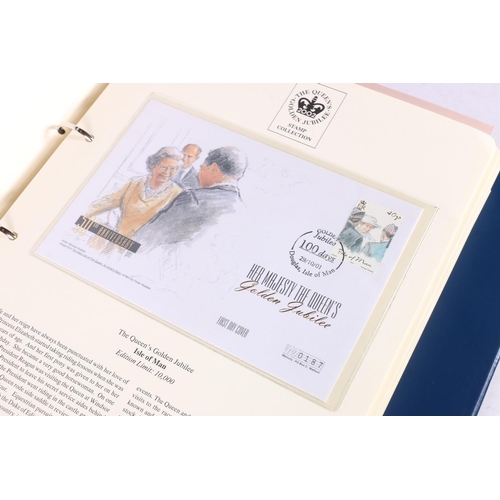 497 - Westminster Mint The Queen's Golden Jubilee 2022 stamp collection held across five ring binder album... 