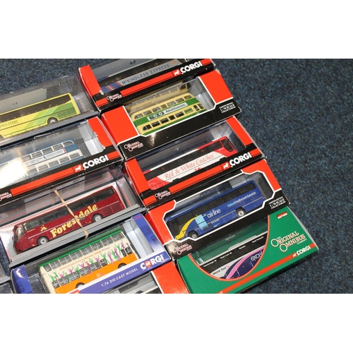 34 - Sixteen Corgi The Original Omnibus Company diecast bus models including OM43307 Dunn Line, OM43313 M... 