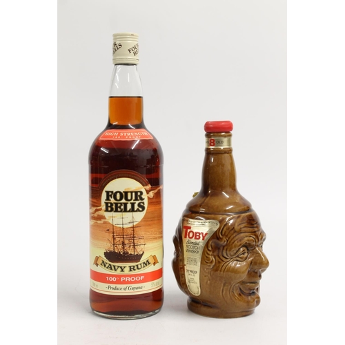 343 - FOUR BELLS of Guyana High Strength Navy Rum 100 proof, 1litre 57% abv. and a bottle of TOBY blended ... 