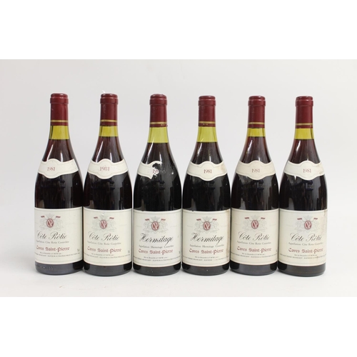 348 - Six bottles of CAVES SAINT PIERRE 1981 including two Hermitage 75cl no abv. stated and four Cote Rot... 