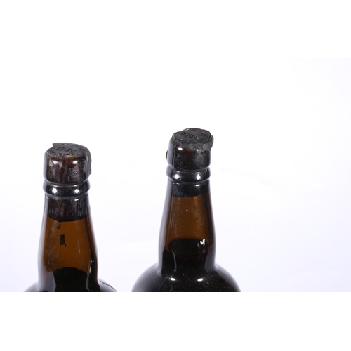 346 - Two bottles of Sandeman vintage port 1958, bottled 1960, on bottle with reverse label only, no abv. ... 