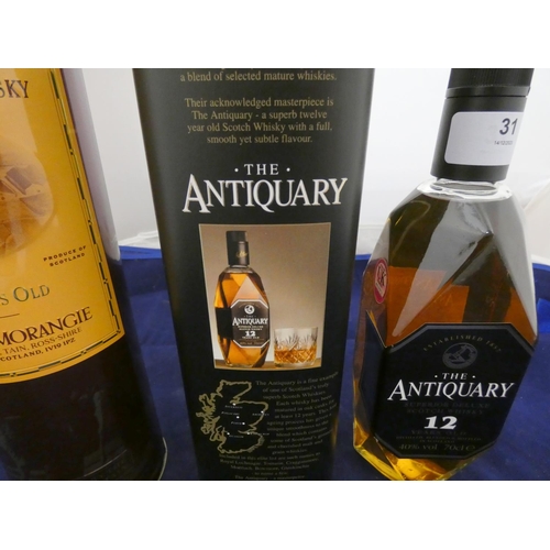 31 - The Antiquary 12 years old superior deluxe scotch whisky, 40% vol, 70cl, boxed, with Glenmorangie 10... 