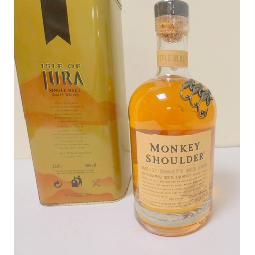 Monkey Shoulder batch 27 smooth and rich blended malt scotch whisky, 40% vol,  70cl, with Isle of Jur