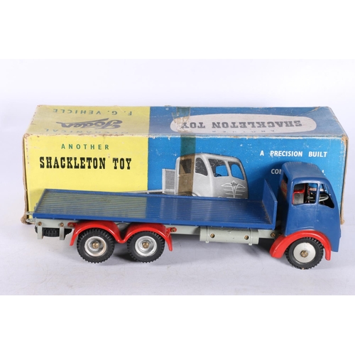 1 - Shackleton Toy diecast mechanical scale model Foden FG flatbed, blue cab and flatbed, red wheel arch... 