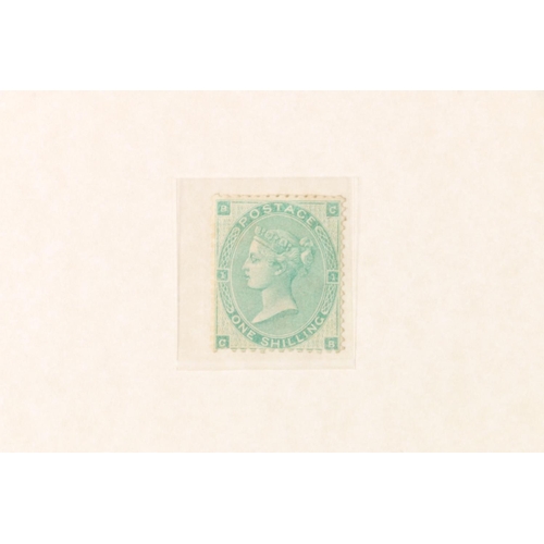 470 - GB Queen Victoria QV one shilling green, plate 1 (plate 2), appear unused with gum present on a larg... 