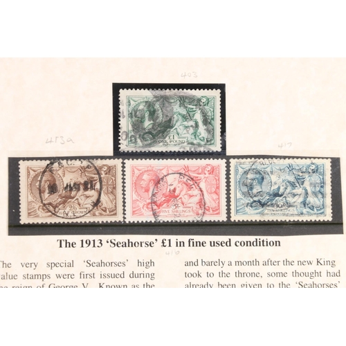 486 - GB King George V KGV used one pound £1 green seahorse SG403 cat£1,400, used 10 shilling ... 