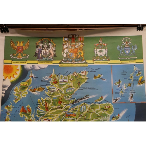 55 - Vintage travel poster 'Scotland', with map of Scotland and town crests, published by The Scottish To... 