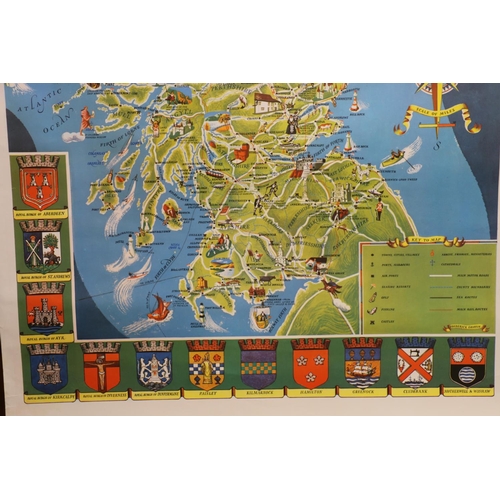 55 - Vintage travel poster 'Scotland', with map of Scotland and town crests, published by The Scottish To... 