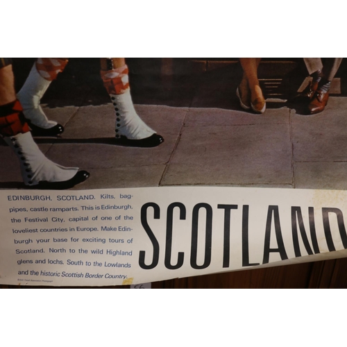 56 - Vintage travel poster 'Scotland, Kilts, Bagpipes, Castle Ramparts', published by The British Travel ... 