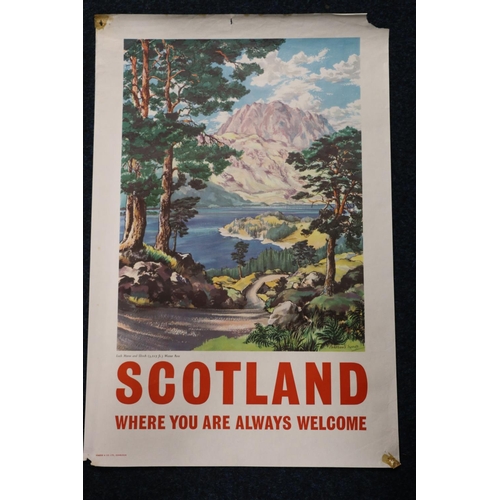 61 - Vintage travel poster 'Scotland Where You Are Always Welcome', with depiction of Loch Maree and Slio... 