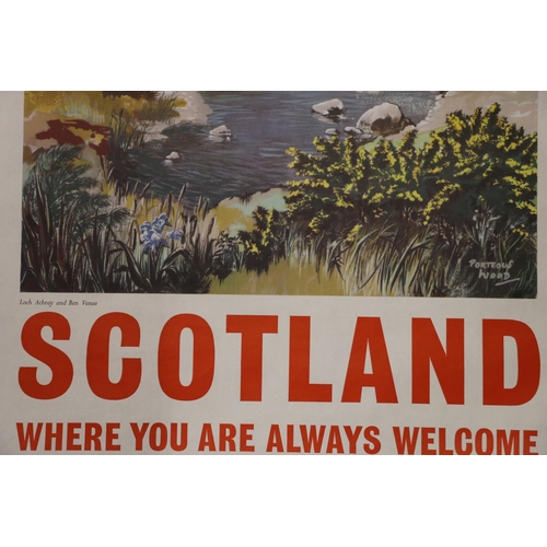 63 - Vintage travel poster 'Scotland Where You Are Always Welcome', with depiction of Loch Achray and Ben... 