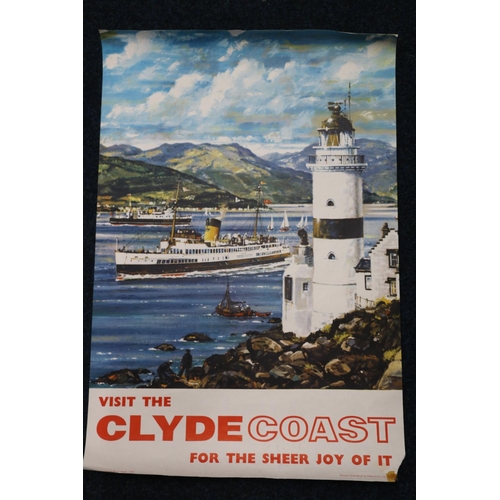 64 - Vintage travel poster 'Visit the Clyde Coast for the Sheer Joy of it', with depiction of a lighthous... 