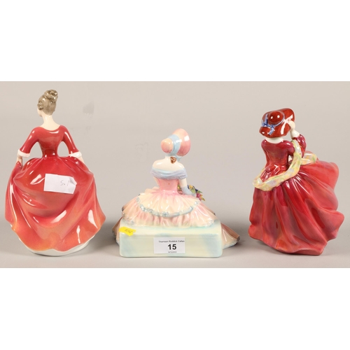 15 - Three Royal Doulton figures ' Daydreams' HN 1731, 'Top O' the Hill' Hn 1843, 'Winter welcome' HN 361... 