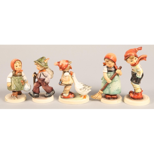 27 - Five Goebel Hummel figures, including, 'March winds', 'Little sweeper', 'Grandpas Boy' 'grandmothers... 