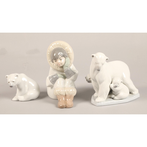 3 - Two Lladro polar bears, tallest 17 cm high, Inuit Nao figure (3)