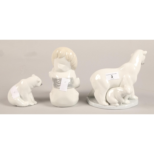 3 - Two Lladro polar bears, tallest 17 cm high, Inuit Nao figure (3)