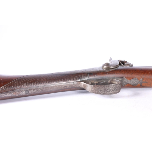 842 - Antique percussion cap muzzle loading gun, the steel mounts engraved 'Lowe' complete with ramrod, ba... 