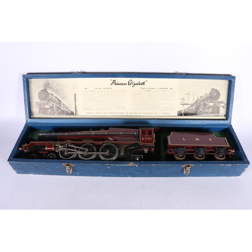 105 - Hornby O gauge model railway 4-6-2 Princess Elizabeth tender locomotive 6201 LMS maroon, electric, t... 