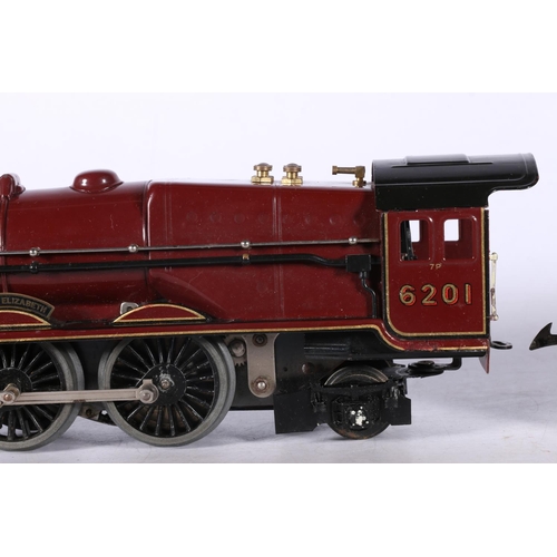 105 - Hornby O gauge model railway 4-6-2 Princess Elizabeth tender locomotive 6201 LMS maroon, electric, t... 