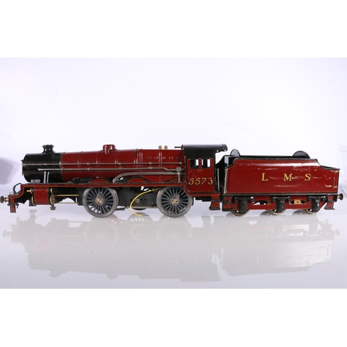 107 - O gauge model railways tender locomotive Class 5XP 5573 LMS maroon with Bassett Lowke 0-4-0 electric... 