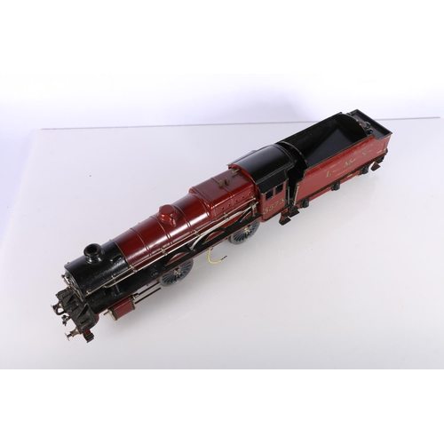 107 - O gauge model railways tender locomotive Class 5XP 5573 LMS maroon with Bassett Lowke 0-4-0 electric... 