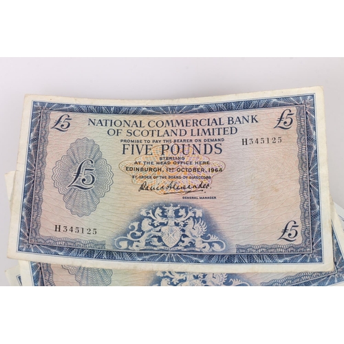 627 - NATIONAL COMMERCIAL BANK OF SCOTLAND LIMITED five pound £5 banknotes including 1st October 1964 Alex... 