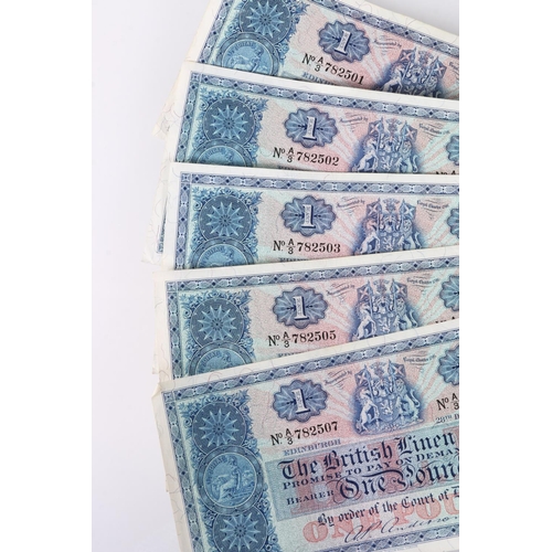 631 - THE BRITISH LINEN BANK one pound £1 banknotes, an interrupted consecutive run of ten, 28th December ... 