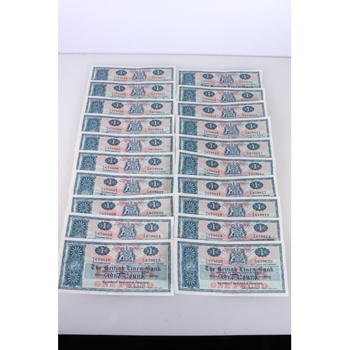 632 - THE BRITISH LINEN BANK, a consecutive run of twenty £1 one pound banknotes 25th January 1966 Walker ... 